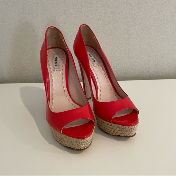 🇮🇹 MiuMiu very high heels red patent pumps open-toe - Picture 9 of 9